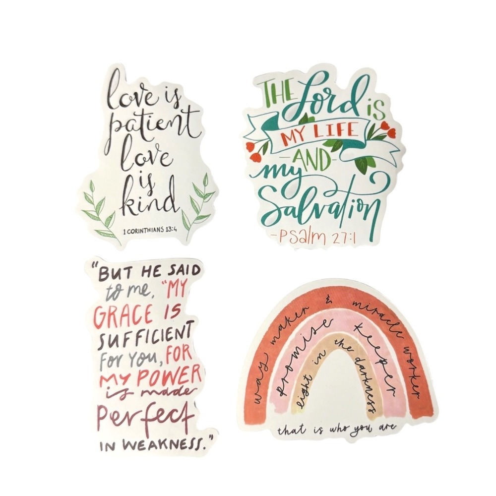 Christian Bible Verse Stickers Lot of 4 Floral Religious Scripture Decals 2"
